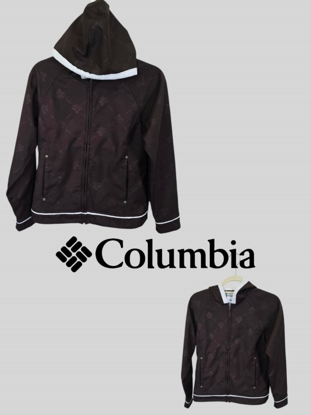 Columbia Brown Full Zip Hoodie Jacket Subtle Tonal Pattern Womens Small